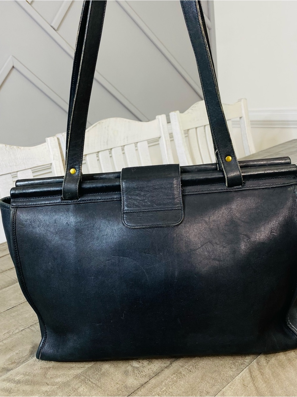 90s Vintage Coach Barclay Tote Black Glove Tanned Leather Business Bag USA - Picture 6 of 13